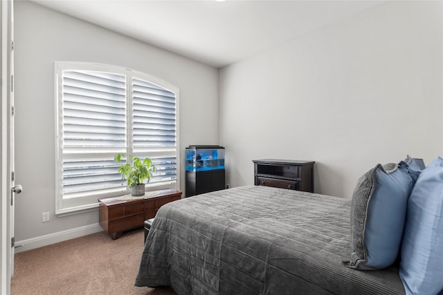 bedroom featuring light carpet