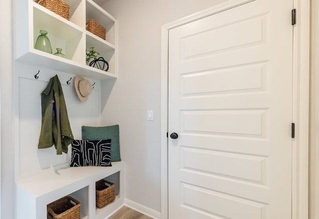 mudroom featuring wood-type flooring