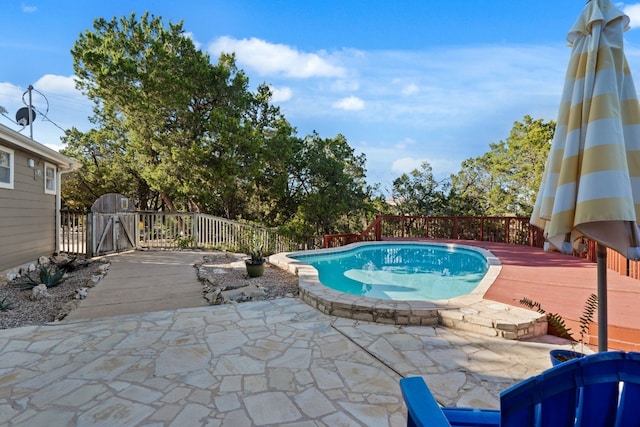 view of swimming pool with a patio area