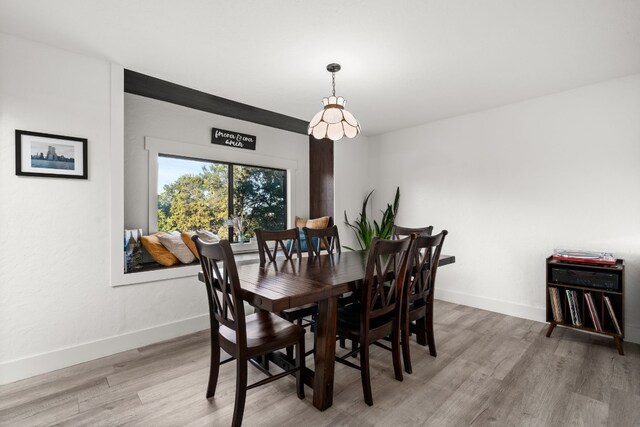 dining space with light hardwood / wood-style floors