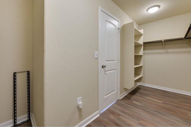 walk in closet with hardwood / wood-style floors