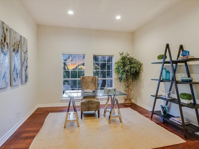 1624 Cabinwood Cv, Austin, TX 78746 - office area featuring recessed lighting, baseboards, and dark wood-type flooring