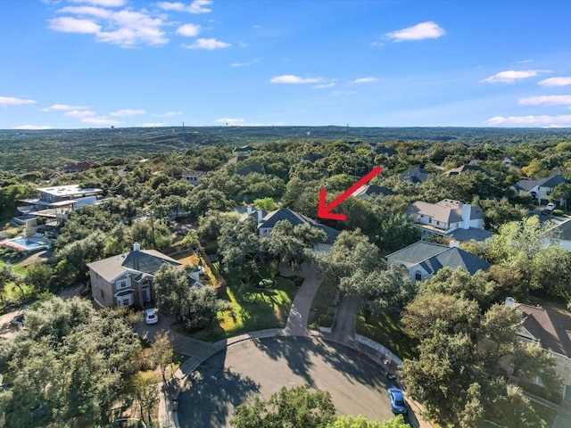 1624 Cabinwood Cv, Austin, TX 78746 - birds eye view of property featuring a residential view and a forest view
