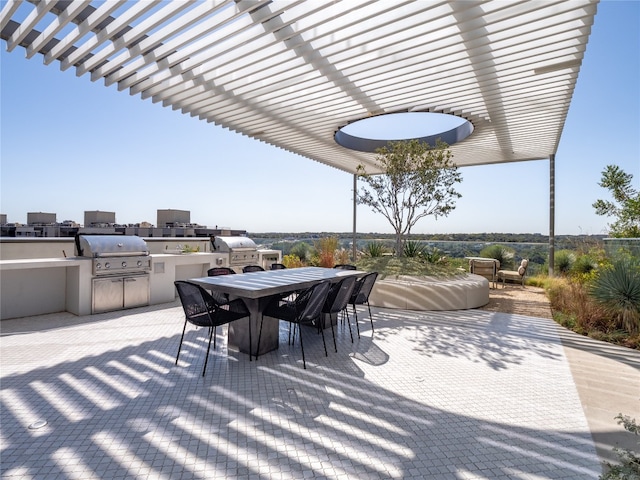 view of patio / terrace featuring outdoor dining area, grilling area, area for grilling, and a pergola