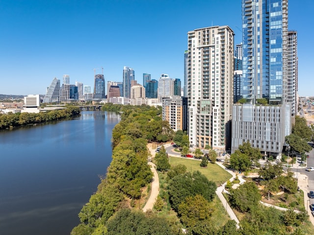 property's view of city featuring a water view