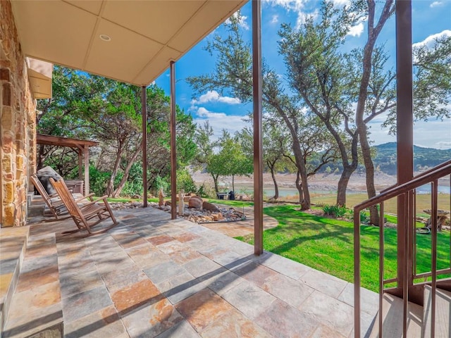 view of patio featuring a mountain view