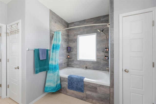 bathroom featuring shower / bath combination with curtain and tile patterned floors