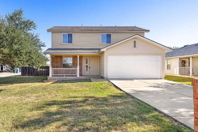 3104 Tyler Ln, Taylor, TX 76574 - traditional-style home with a porch, an attached garage, brick siding, and driveway