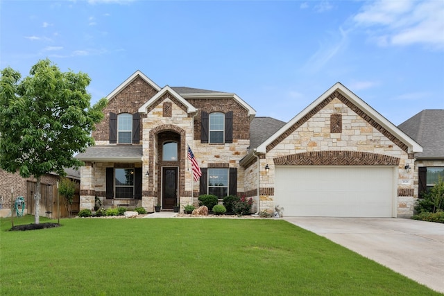 view of front of home featuring a garage and a front yard