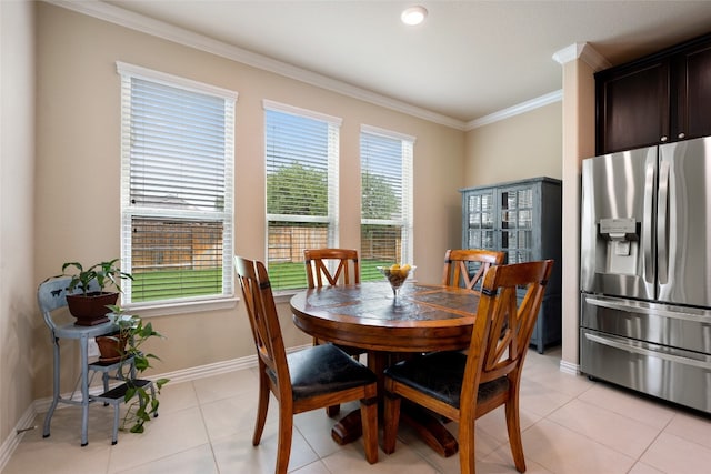 tiled dining area with ornamental molding