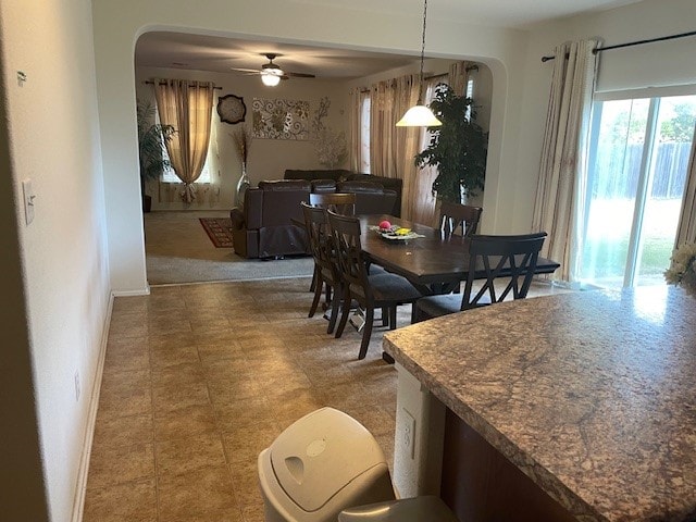 dining area featuring ceiling fan