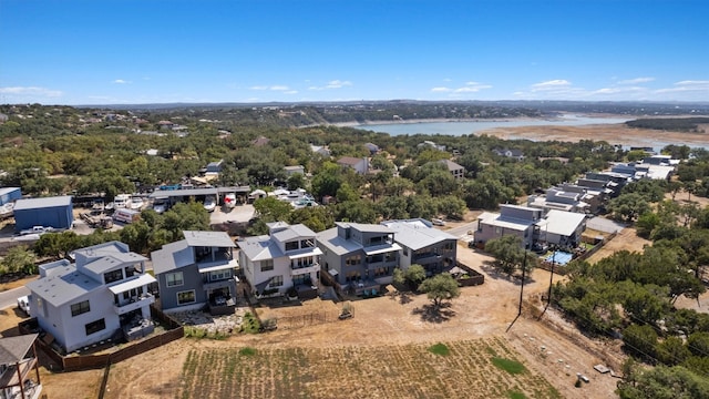 aerial view featuring a water view