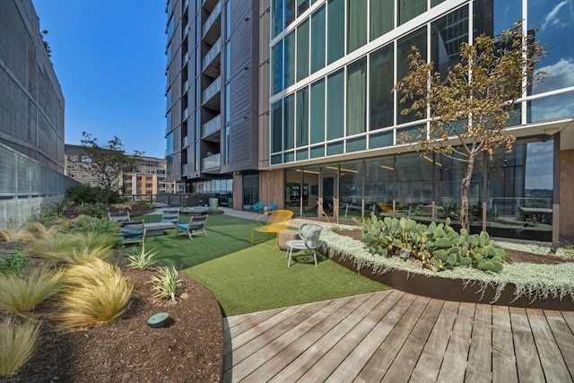 view of community featuring a wooden deck