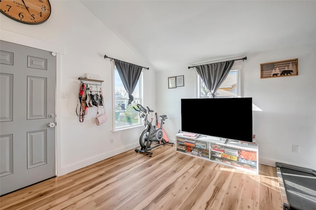 interior space featuring vaulted ceiling and light hardwood / wood-style flooring