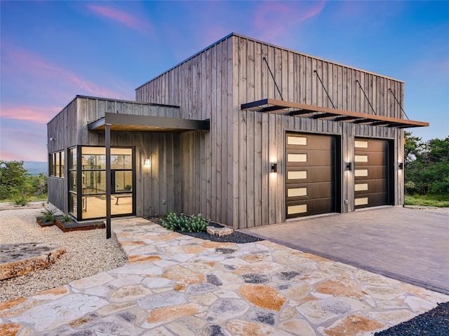 exterior space featuring a garage