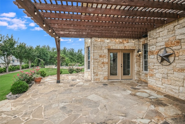 view of patio / terrace featuring a pergola and french doors