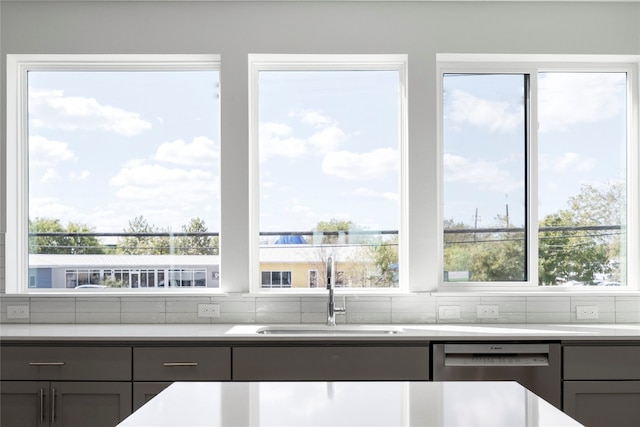 kitchen featuring stainless steel dishwasher, a healthy amount of sunlight, and sink