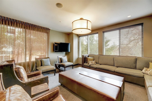 54 Rainey St Unit 613, Austin, TX 78701 - living area featuring carpet flooring and recessed lighting