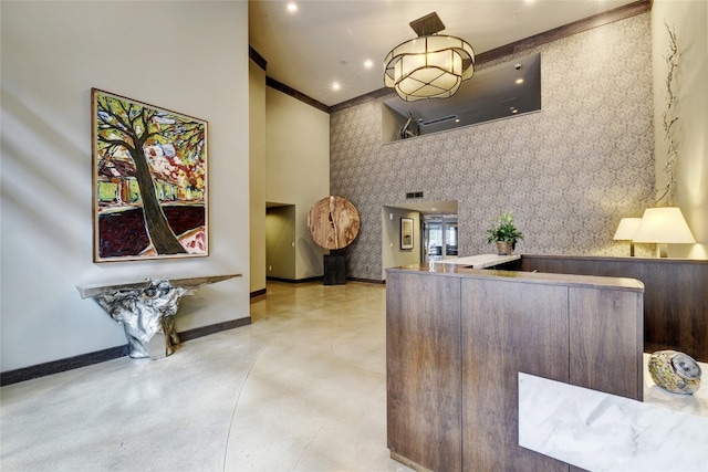 54 Rainey St Unit 613, Austin, TX 78701 - welcome area featuring crown molding and a high ceiling