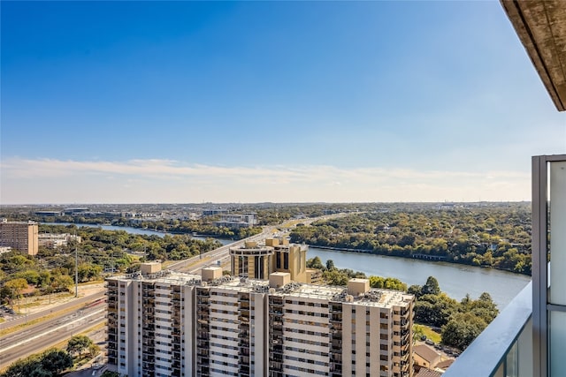 aerial view featuring a water view