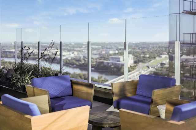 view of patio featuring a water view