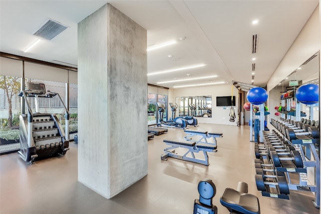 gym with concrete flooring