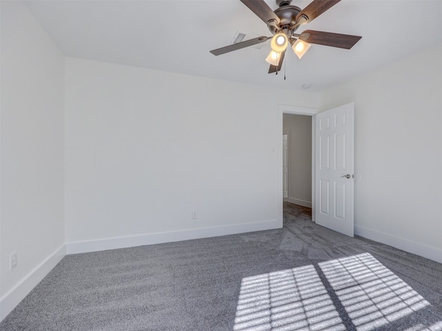 empty room featuring ceiling fan and carpet