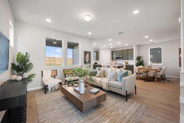 living room featuring light wood-type flooring