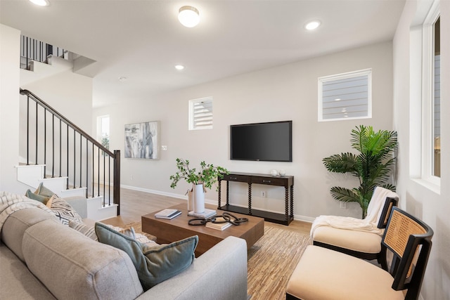 living room featuring light wood-type flooring