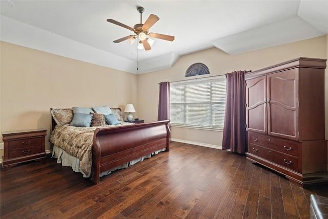 2603 White Stallion Way, Leander, TX 78641 - bedroom with dark wood finished floors, ceiling fan, and vaulted ceiling