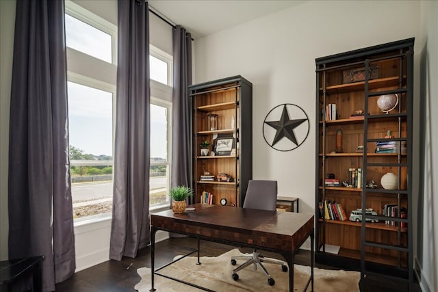 office area featuring dark hardwood / wood-style floors