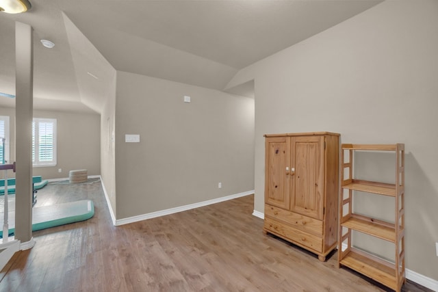 interior space featuring vaulted ceiling and light wood-type flooring