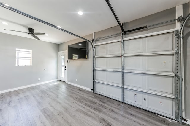 garage featuring ceiling fan