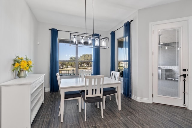 dining space featuring dark wood-type flooring