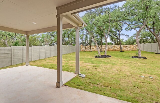 view of yard featuring a fenced backyard and a patio area