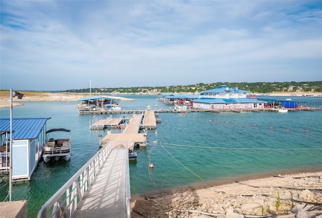 view of dock with a water view