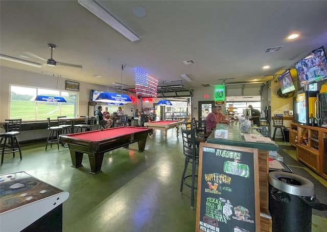 18802 Nicklaus Dr, Lago Vista, TX 78645 - playroom with billiards, concrete flooring, and recessed lighting
