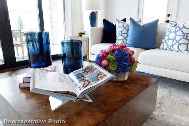 living room featuring a wealth of natural light and hardwood / wood-style floors