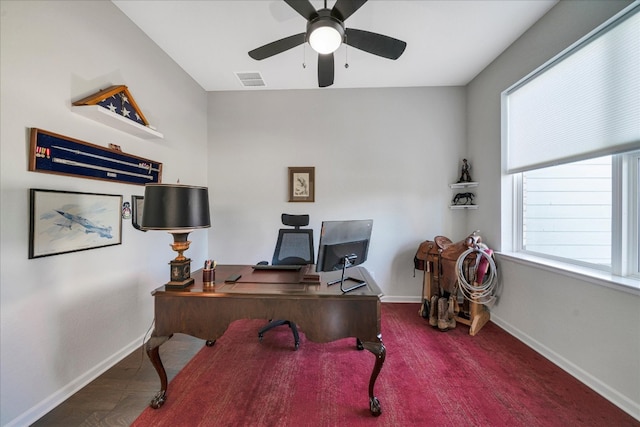 office area featuring ceiling fan