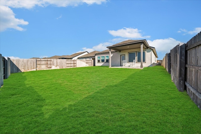 back of house featuring a patio area and a yard