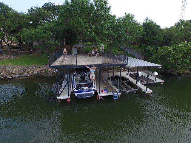 dock area featuring a water view