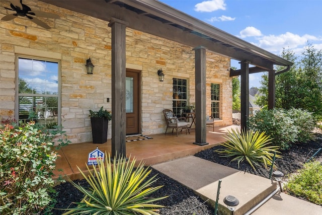 view of patio / terrace featuring ceiling fan and covered porch