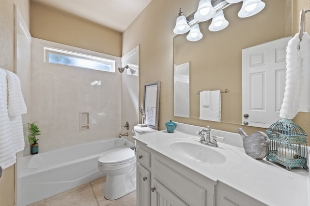 full bathroom with tile patterned floors, vanity, shower / bathtub combination, and toilet