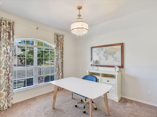 view of carpeted home office