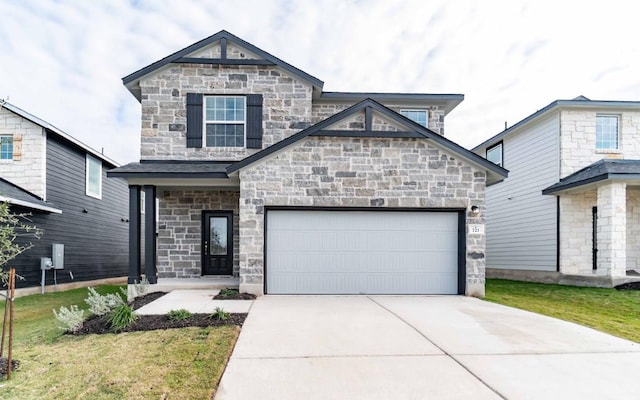 721 Barbary Coast Ln, Jarrell, TX 76537 - french country inspired facade with stone siding, driveway, and an attached garage