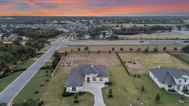 view of aerial view at dusk