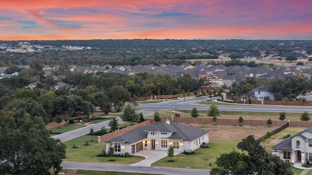 view of aerial view at dusk