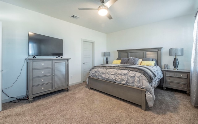 bedroom featuring carpet and ceiling fan