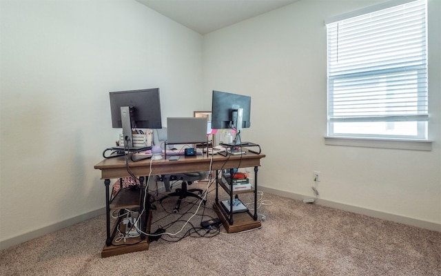 view of carpeted home office