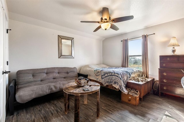 bedroom featuring wood finished floors and ceiling fan
